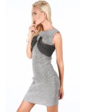 Dress with a bow on the neckline, silver G52360 - Online store - Boutique